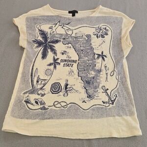 J. Crew Florida Map Graphic Tee Cream Linen Blend Cap Sleeve Sunshine State S